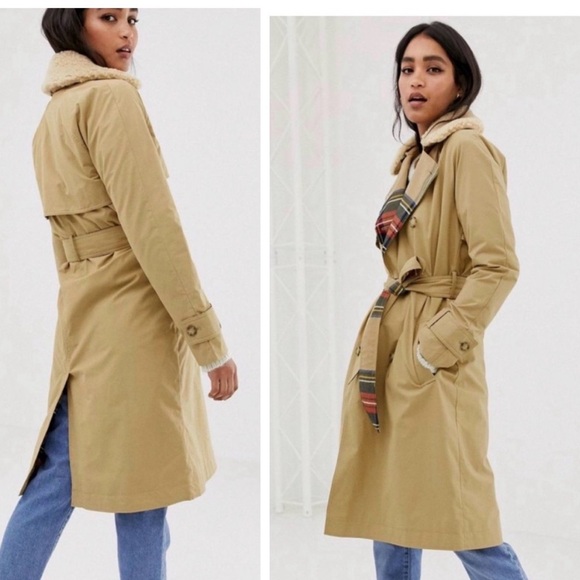 Abercrombie & Fitch Beige Trench Coat with Plaid Accents - Picture 2 of 11